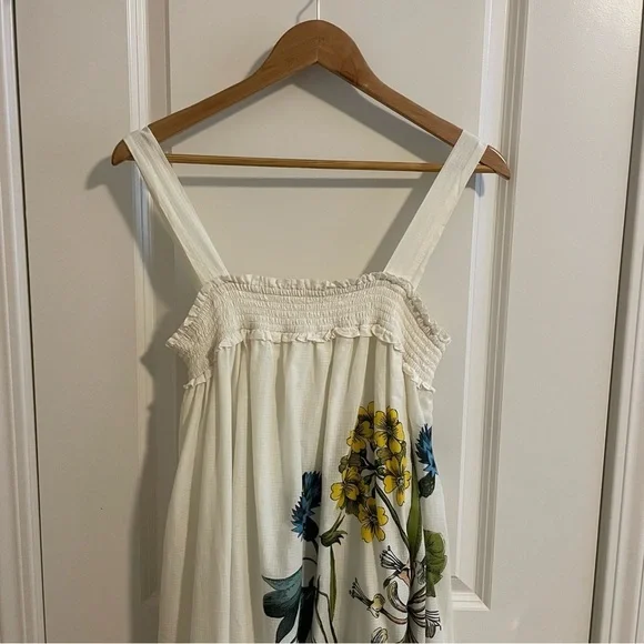 Anthropologie Maeve Beaujardin Floral Smocked Maxi Dress Cream Size Medium - Picture 6 of 14